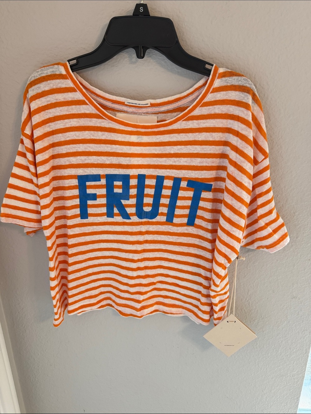 MOTHER Orange and White Striped 'FRUIT' Short Sleeve Tee